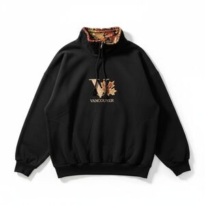 Vintage Cityscape Vancouver Funnel Neck Sweatshirt | Embroidered Maple Leaf
